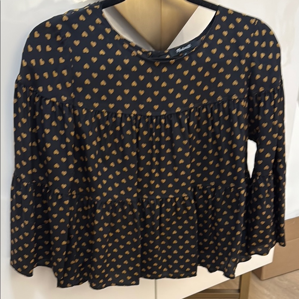 Madewell Black and Gold Heart Patterned Women's Top
